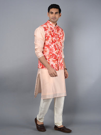 Peach & Red Bandhgala Jacket | TULA