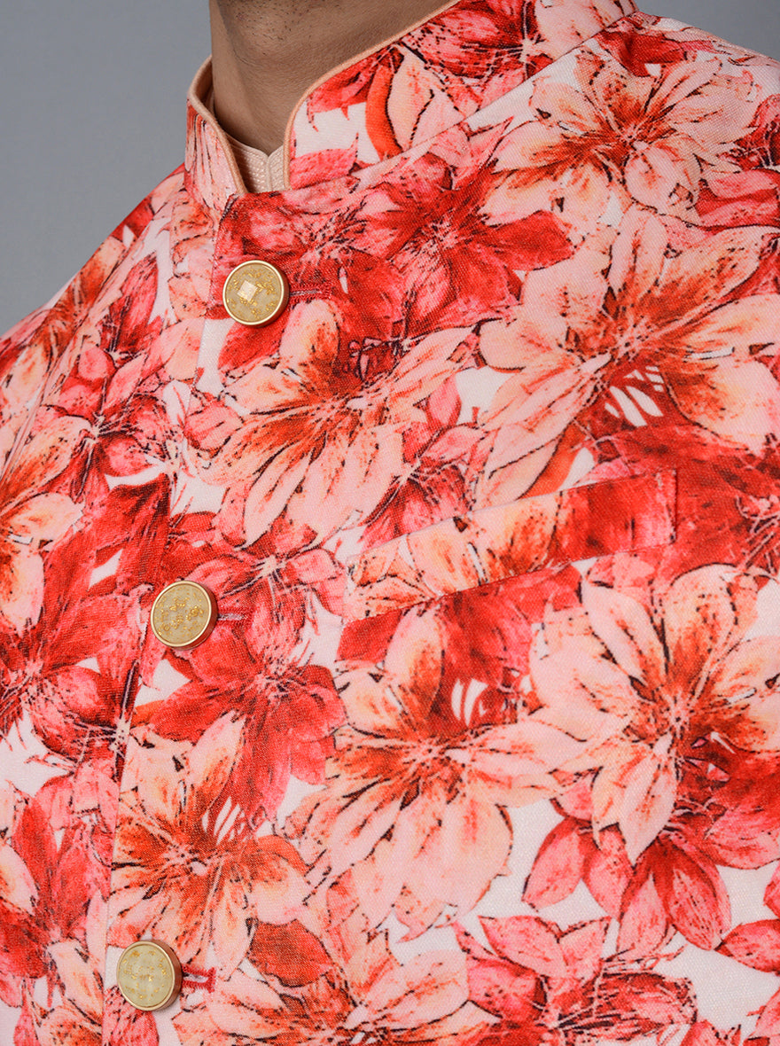 Peach & Red Bandhgala Jacket | TULA