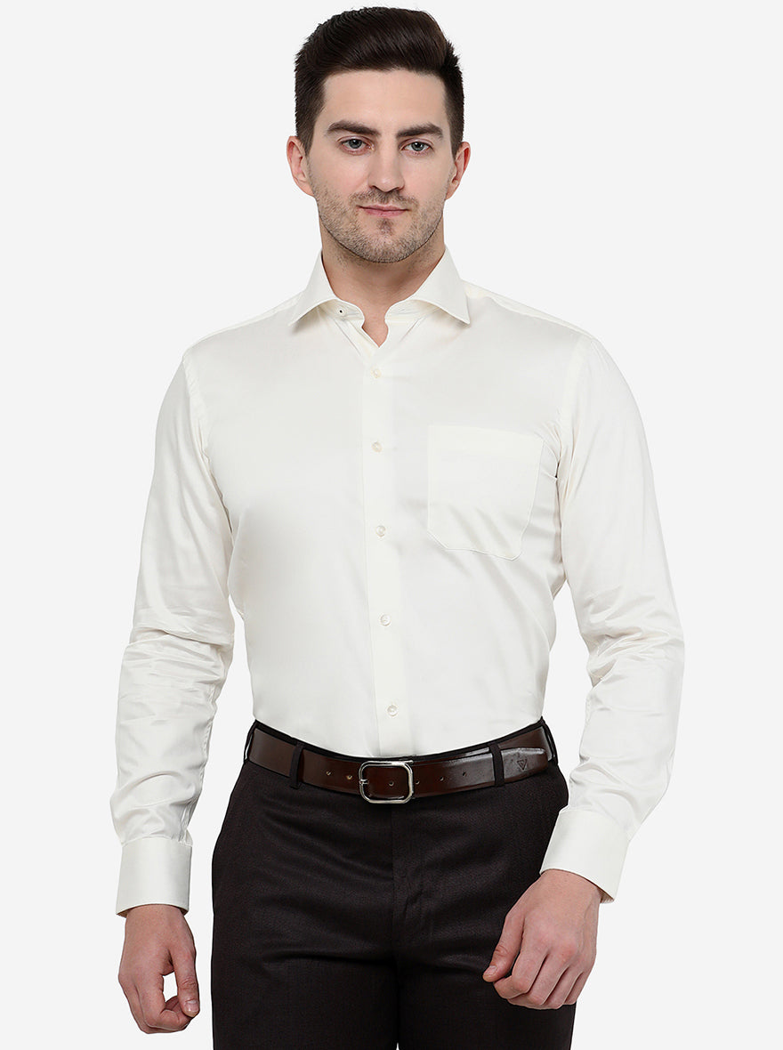 Cream Solid Slim Fit Formal Shirt | Metal