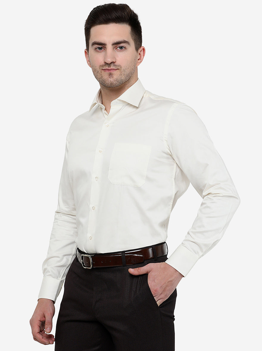 Cream Solid Slim Fit Formal Shirt | Metal