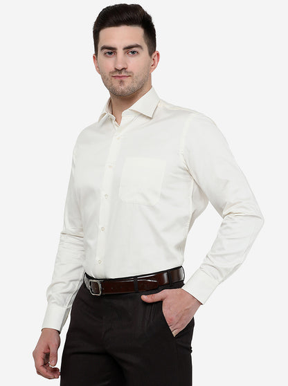 Cream Solid Slim Fit Formal Shirt | Metal