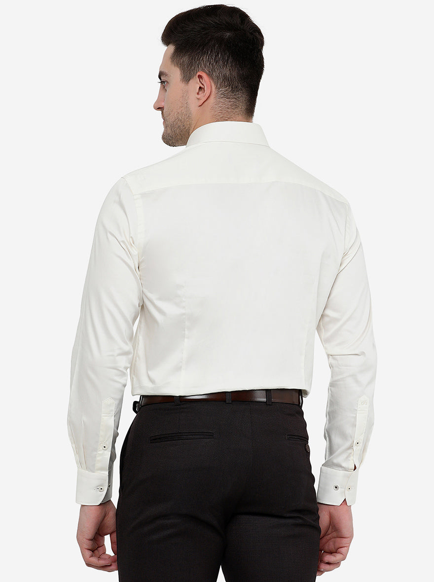 Cream Solid Slim Fit Formal Shirt | Metal