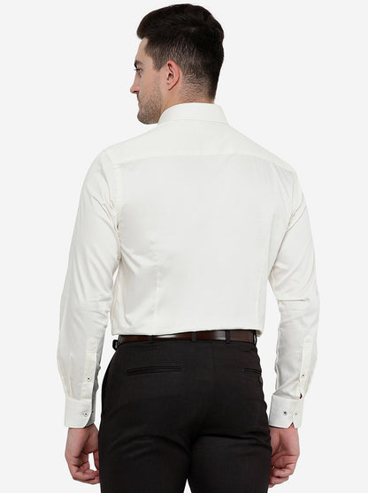 Cream Solid Slim Fit Formal Shirt | Metal