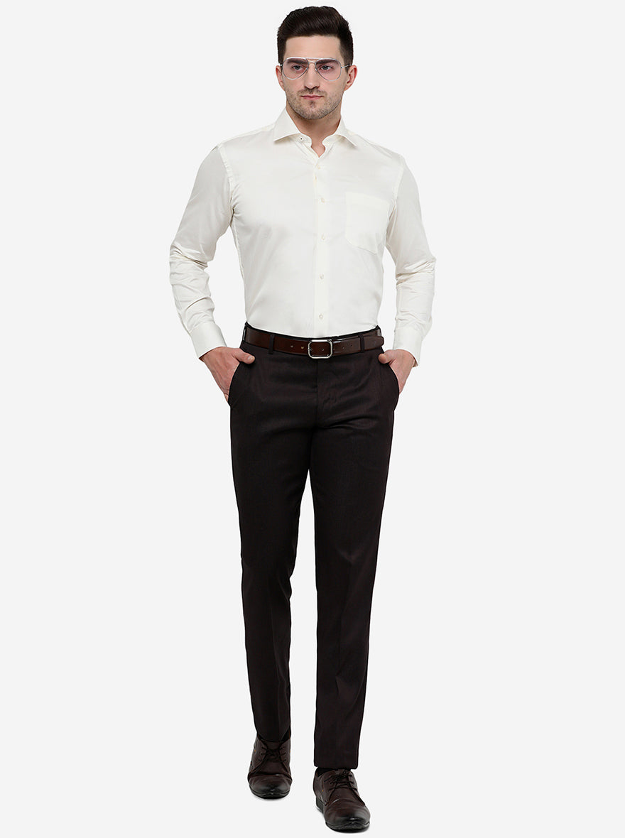 Cream Solid Slim Fit Formal Shirt | Metal