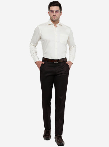 Cream Solid Slim Fit Formal Shirt | Metal