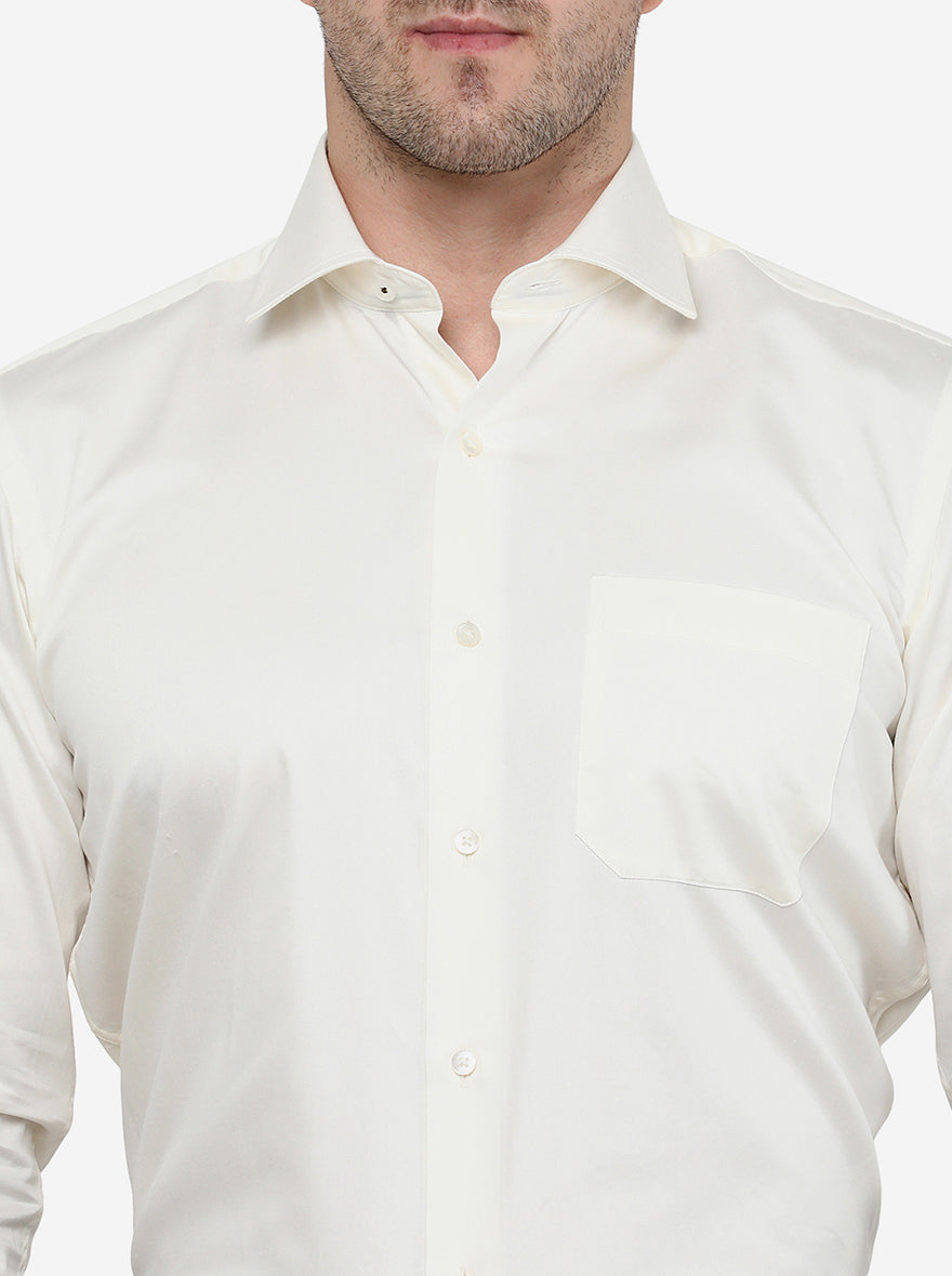 Cream Solid Slim Fit Formal Shirt | Metal