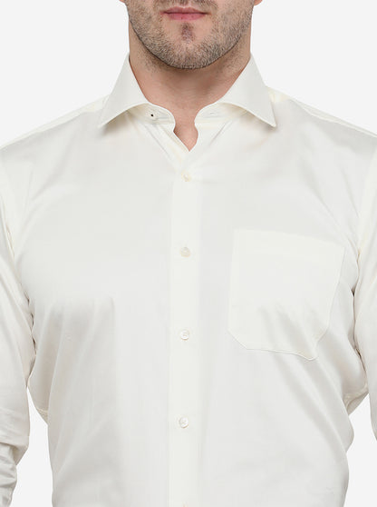 Cream Solid Slim Fit Formal Shirt | Metal