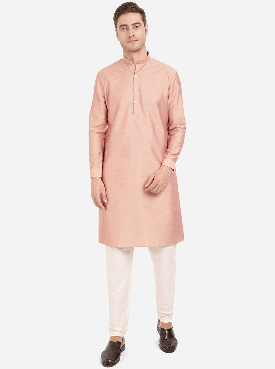 Lilac Pink Self Textured Regular Fit Modi Kurta | JadeBlue