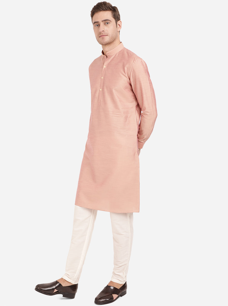 Lilac Pink Self Textured Regular Fit Modi Kurta | JadeBlue