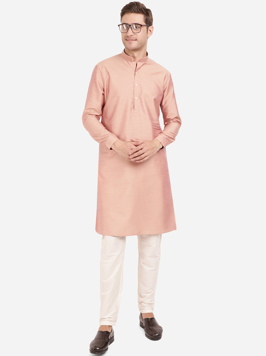 Lilac Pink Self Textured Regular Fit Modi Kurta | JadeBlue