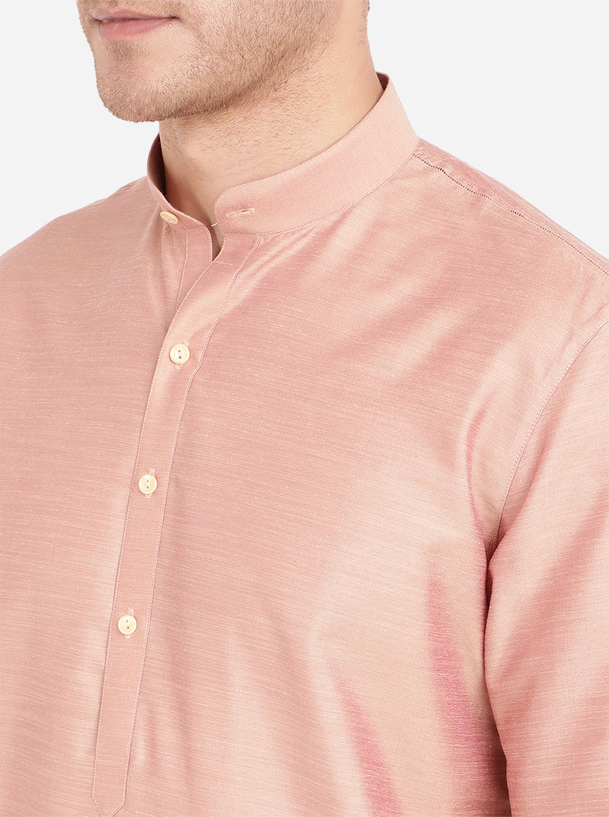 Lilac Pink Self Textured Regular Fit Modi Kurta | JadeBlue