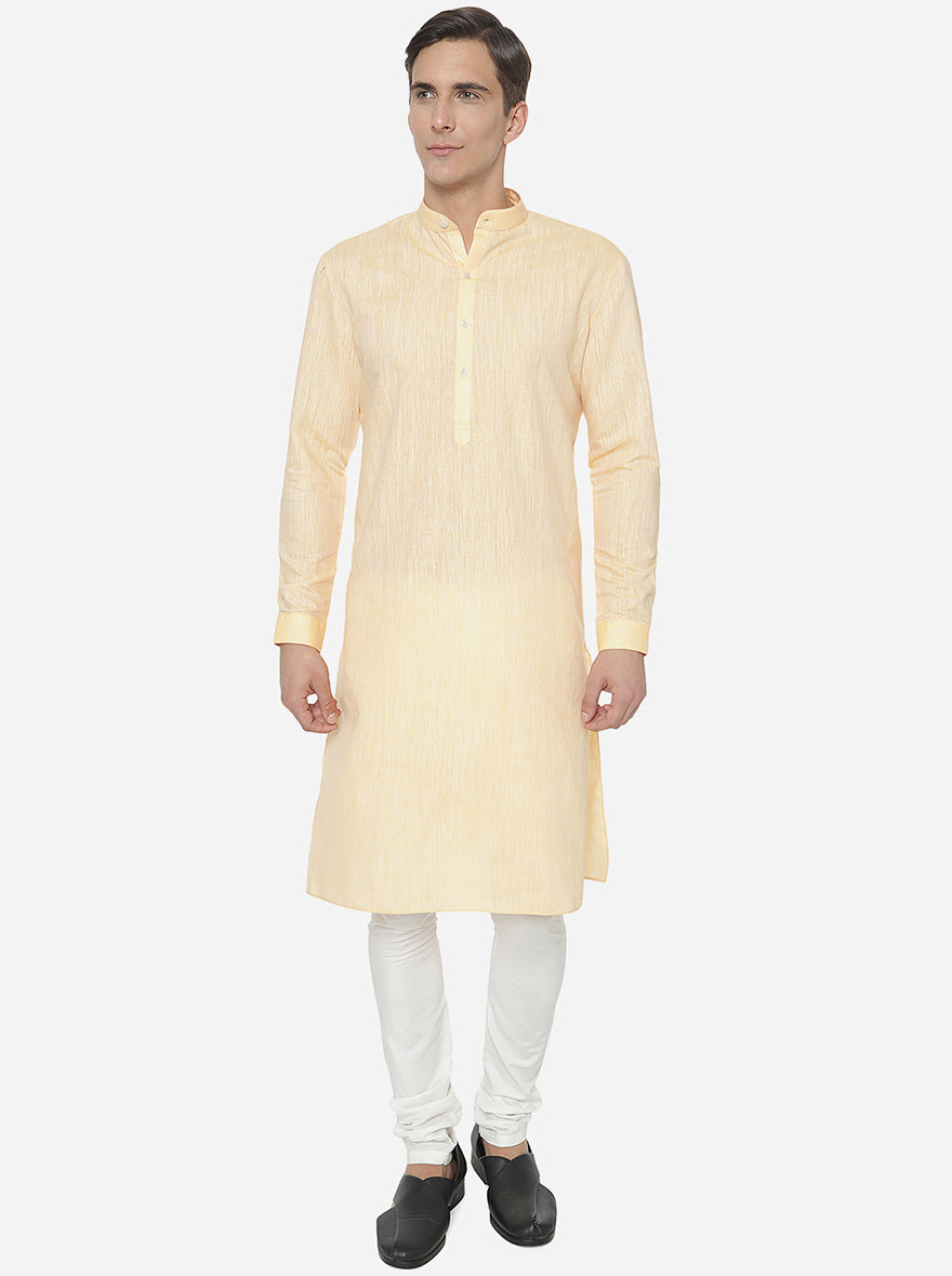 Peach Self Textured Regular Fit Modi Kurta | JadeBlue