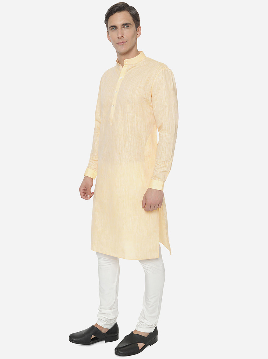 Peach Self Textured Regular Fit Modi Kurta | JadeBlue