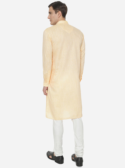 Peach Self Textured Regular Fit Modi Kurta | JadeBlue