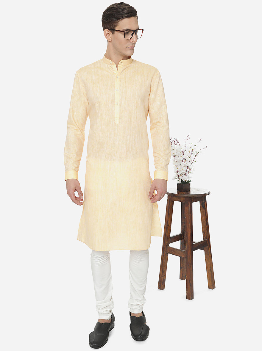 Peach Self Textured Regular Fit Modi Kurta | JadeBlue