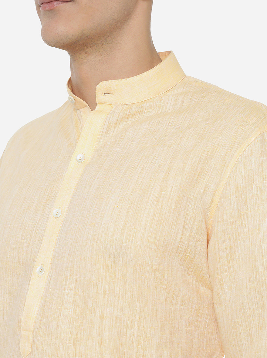 Peach Self Textured Regular Fit Modi Kurta | JadeBlue