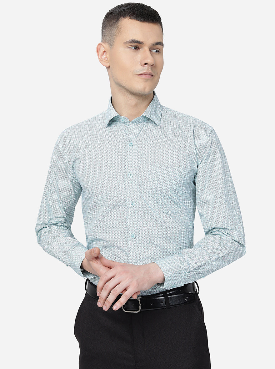Green Printed Regular Fit Formal Shirt | JadeBlue