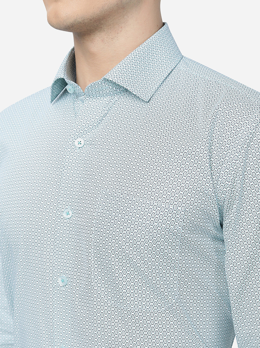 Green Printed Regular Fit Formal Shirt | JadeBlue