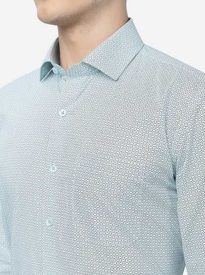 Green Printed Regular Fit Formal Shirt | JadeBlue