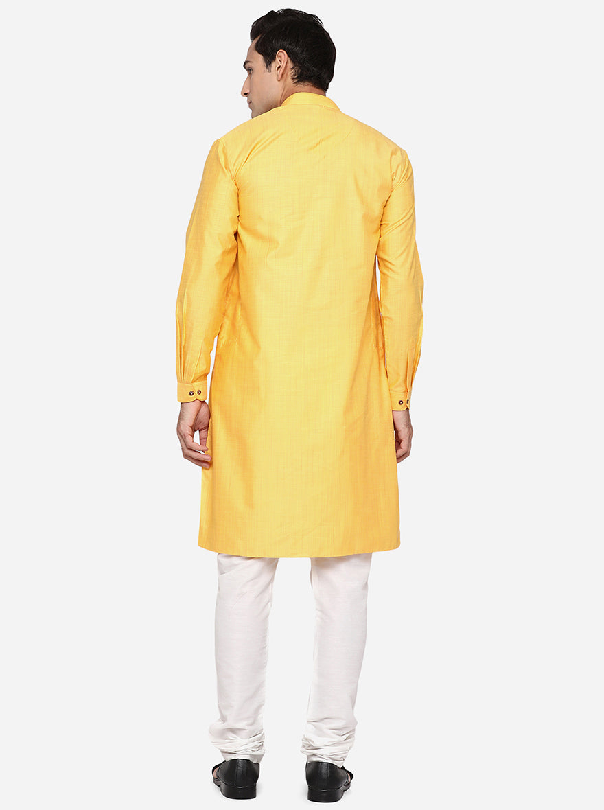 Yellow Self Design Regular Fit Modi Kurta | Modi Kurta