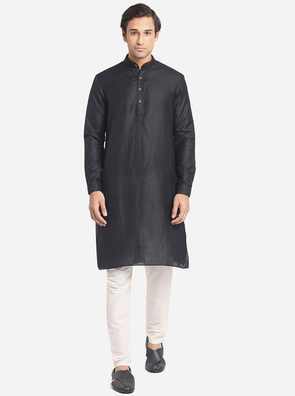 Black Solid Regular Fit Modi Kurta | JadeBlue