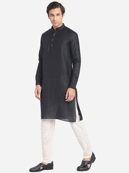 Black Solid Regular Fit Modi Kurta | JadeBlue