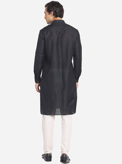 Black Solid Regular Fit Modi Kurta | JadeBlue