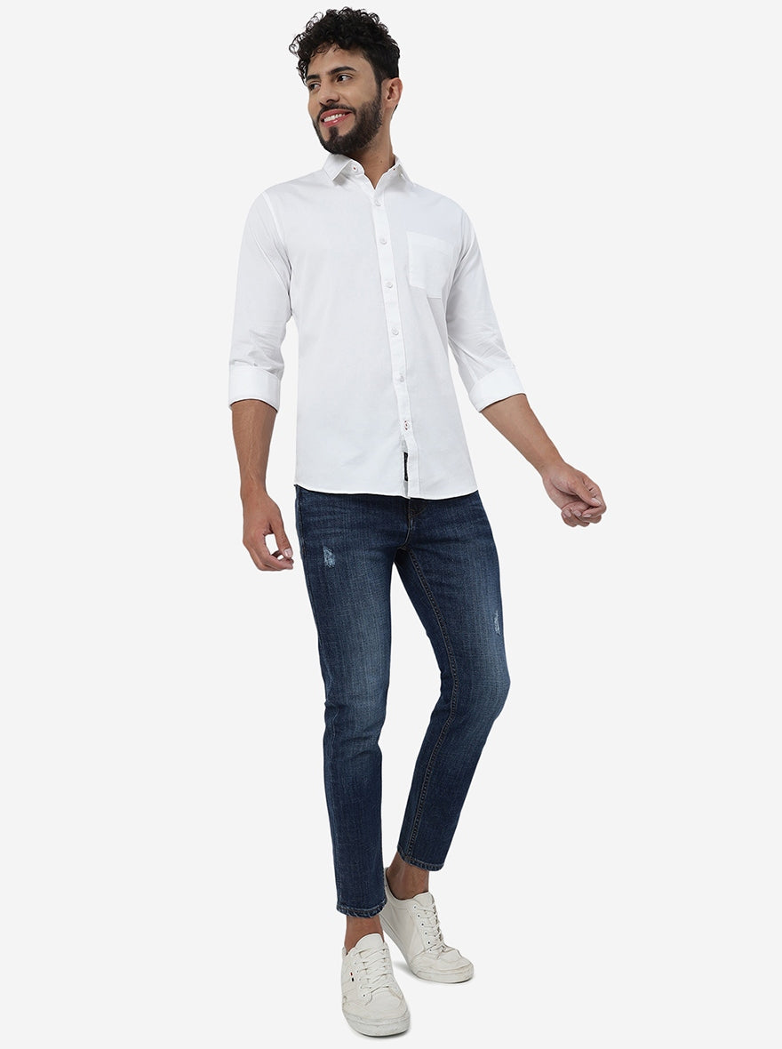 White Solid Slim Fit Casual Shirt | JadeBlue