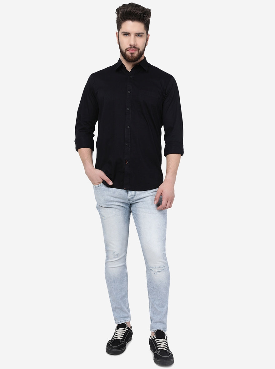 Black Solid Slim Fit Casual Shirt | JadeBlue