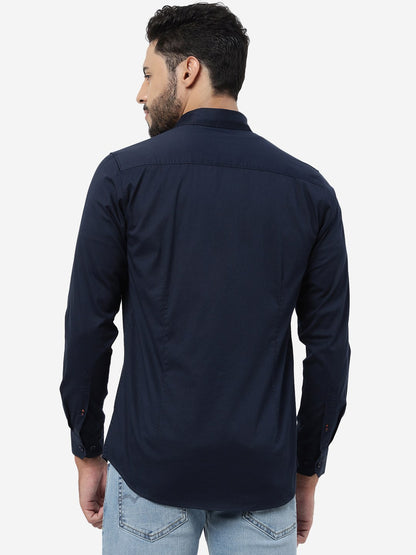 Navy Blue Solid Slim Fit Casual Shirt | JadeBlue