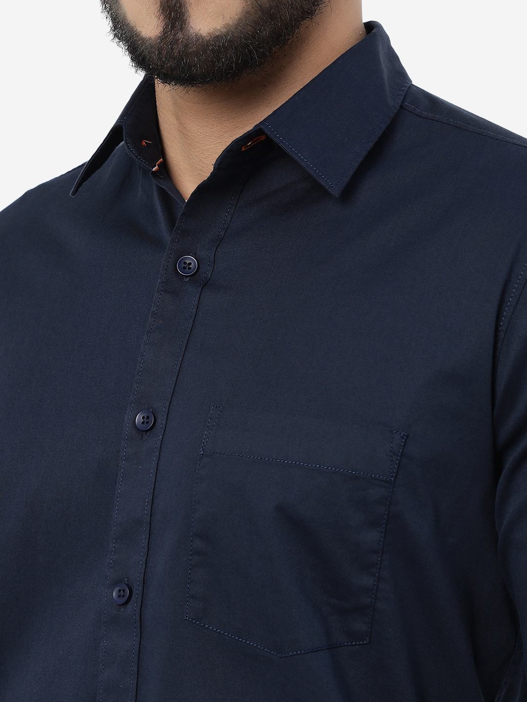 Navy Blue Solid Slim Fit Casual Shirt | JadeBlue