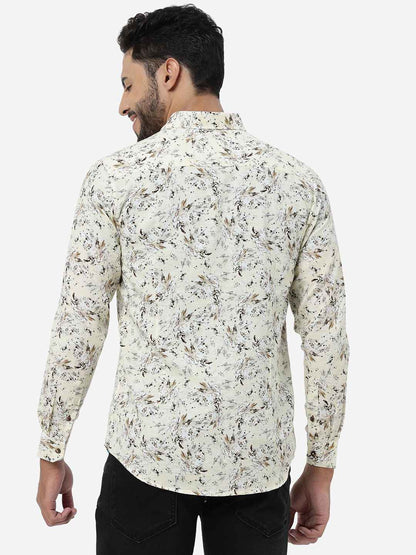 Cream Printed Slim Fit Casual Shirt | JadeBlue
