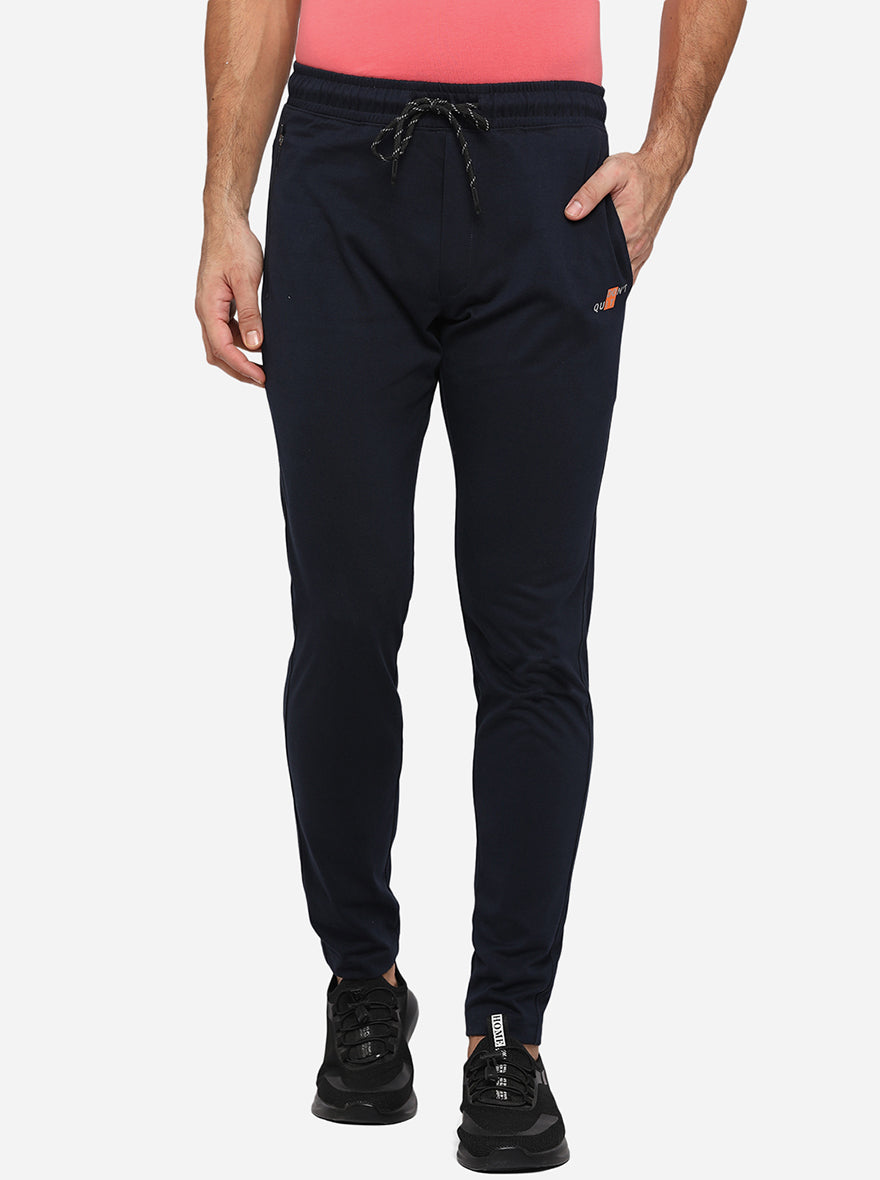 Navy Blue Solid Regular Fit Track Pants | JadeBlue