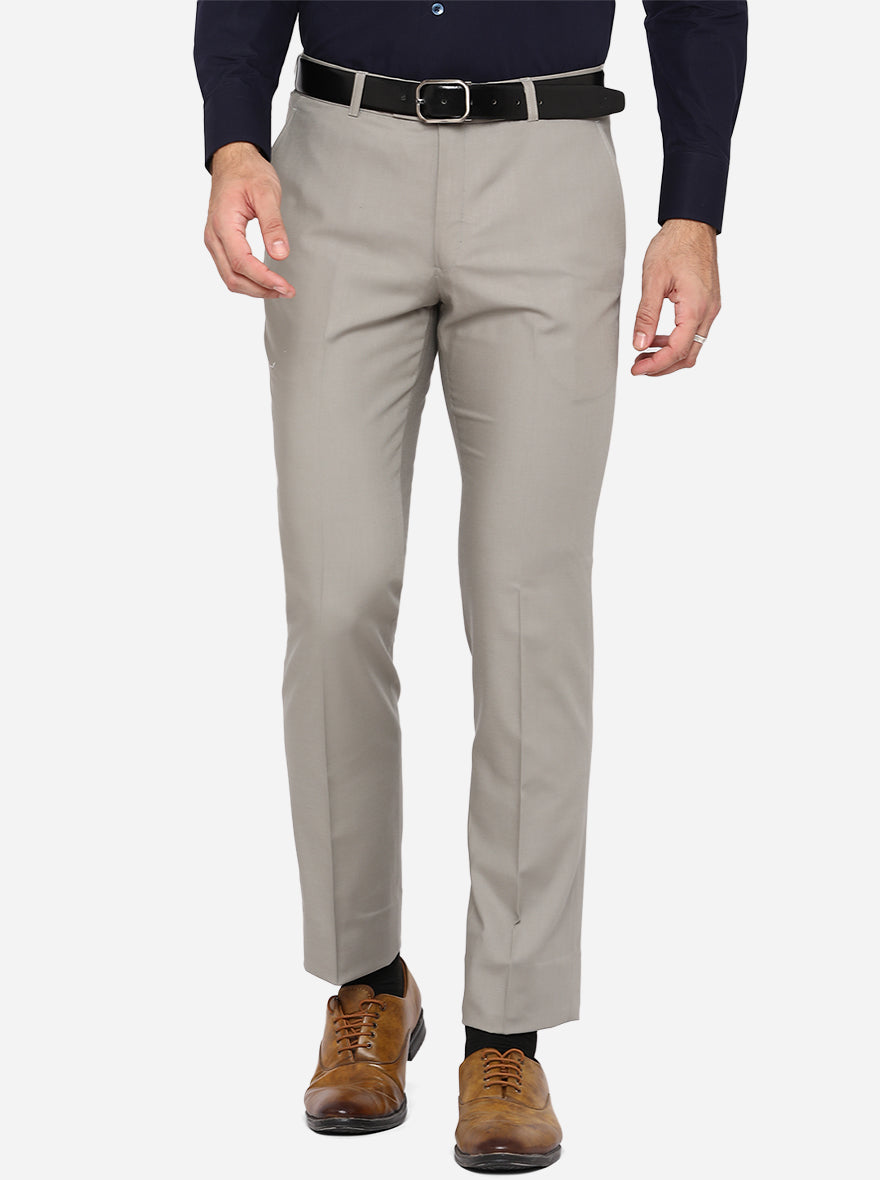 Light Grey Solid Slim Fit Formal Trouser | Metal