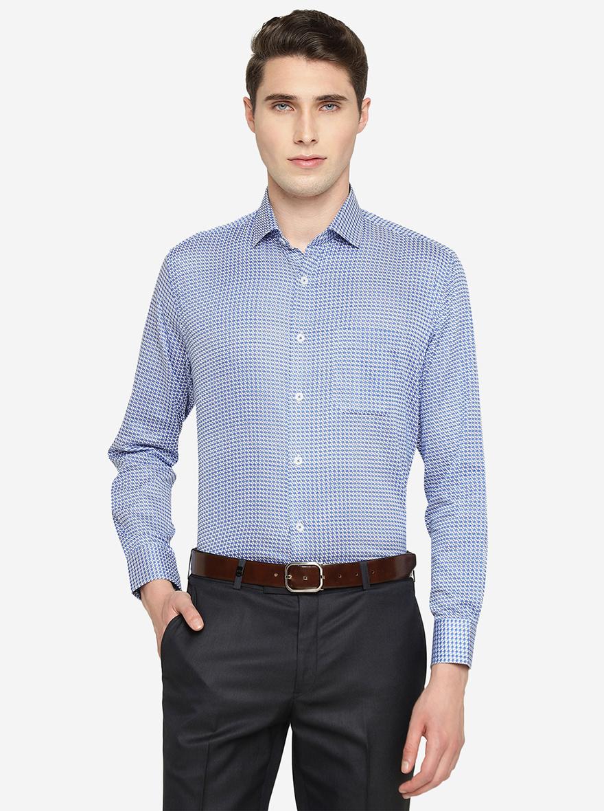 White & Blue Printed Regular Fit Formal Shirt | JadeBlue