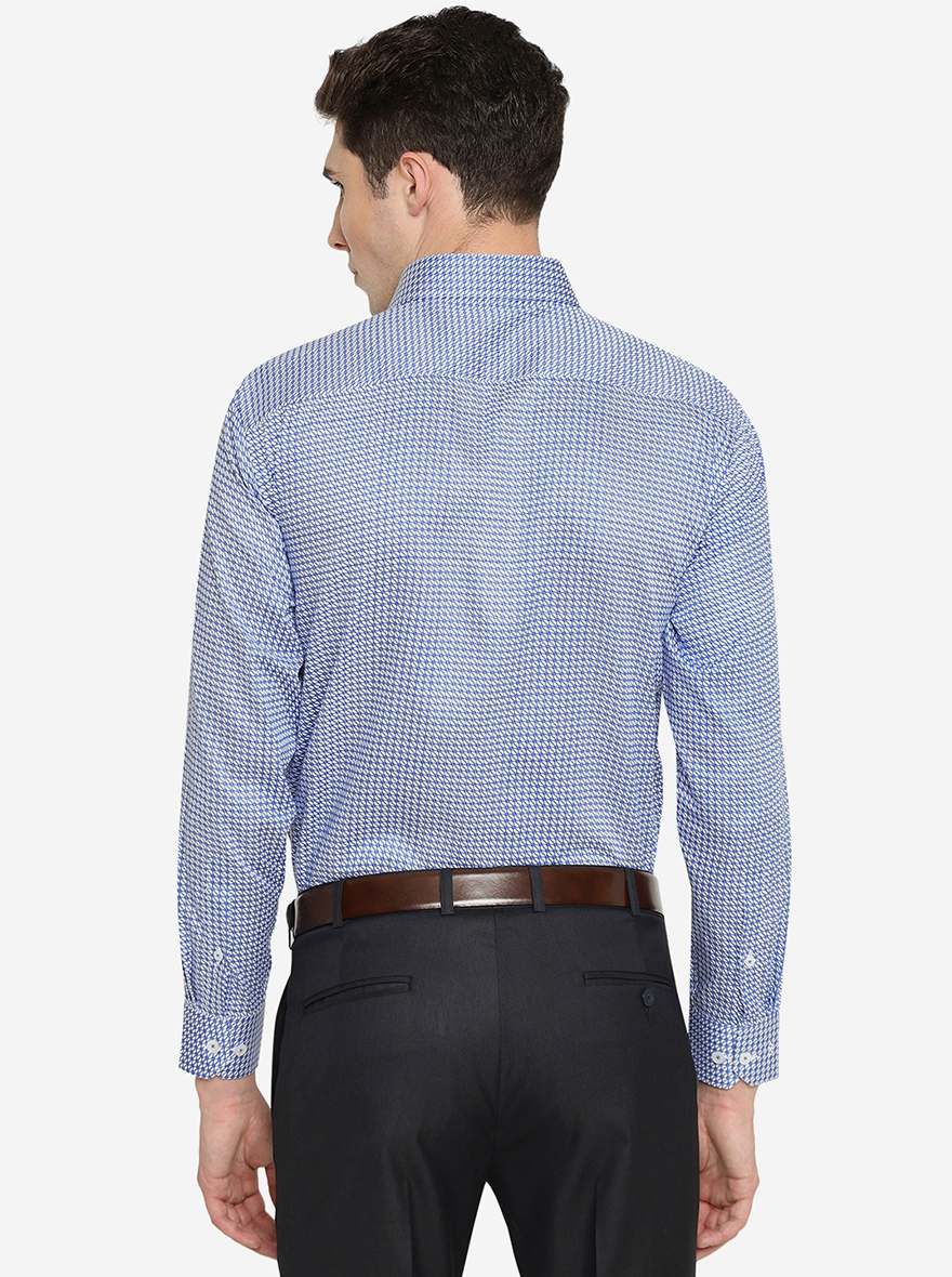 White & Blue Printed Regular Fit Formal Shirt | JadeBlue