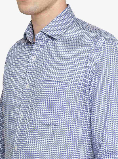 White & Blue Printed Regular Fit Formal Shirt | JadeBlue