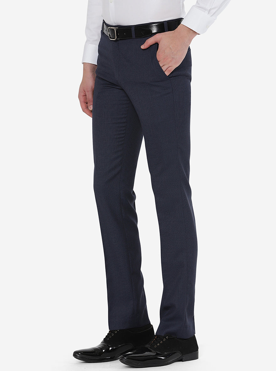 Navy Blue Solid Slim Fit Formal Trouser | JadeBlue