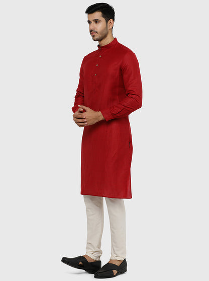 Maroon Self Textured Regular Fit Modi Kurta | JadeBlue