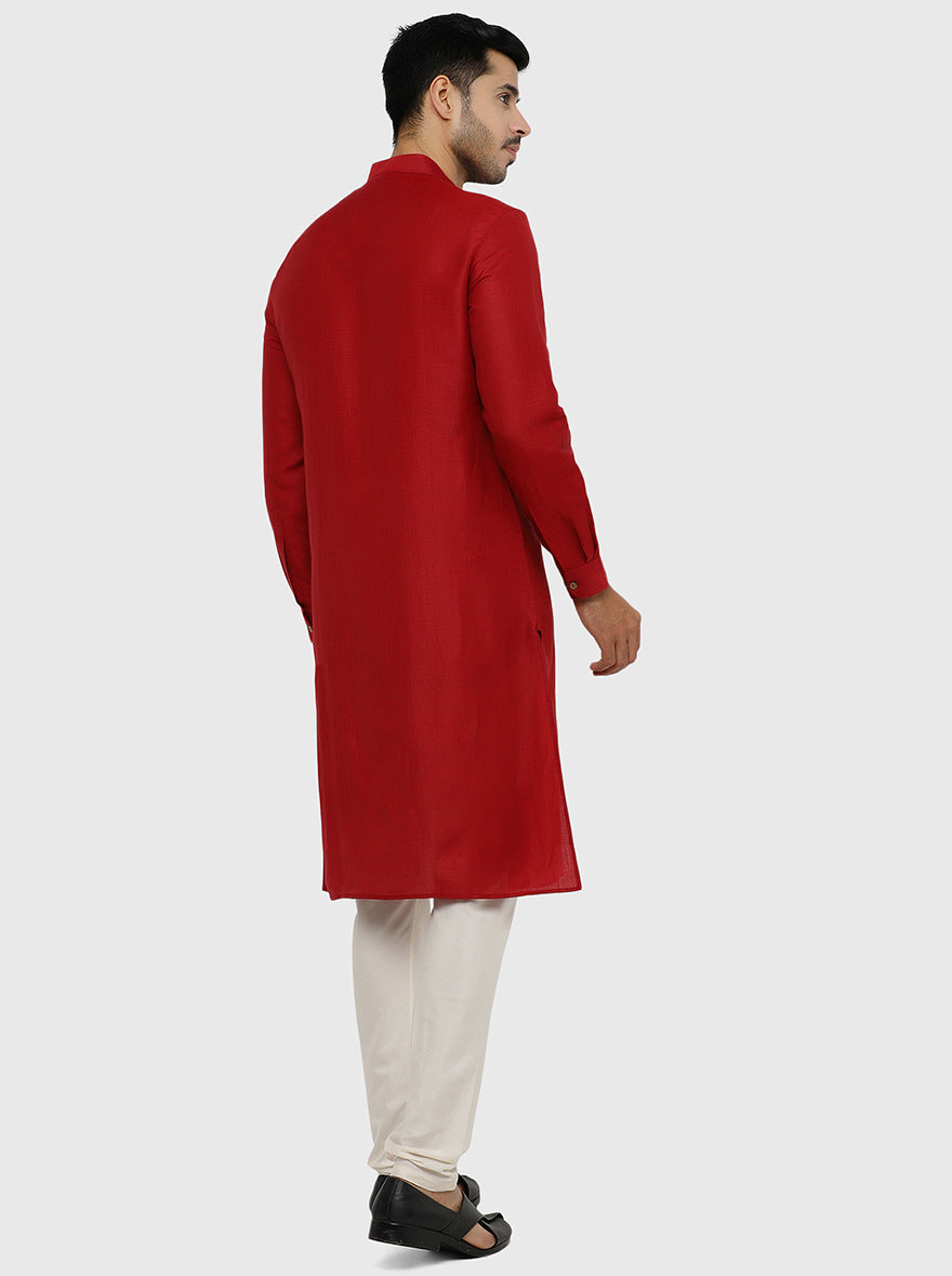 Maroon Self Textured Regular Fit Modi Kurta | JadeBlue