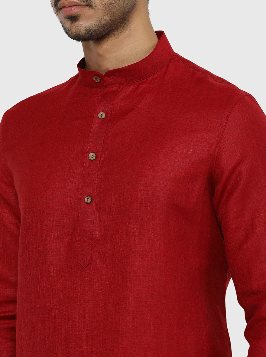 Maroon Self Textured Regular Fit Modi Kurta | JadeBlue
