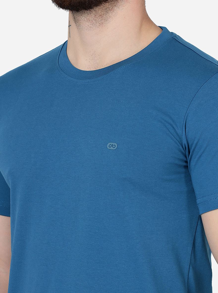 Seaport Blue Solid Slim Fit T-Shirt | JadeBlue