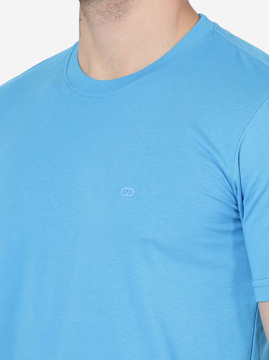 Malibu Blue Solid Slim Fit T-Shirt | JadeBlue
