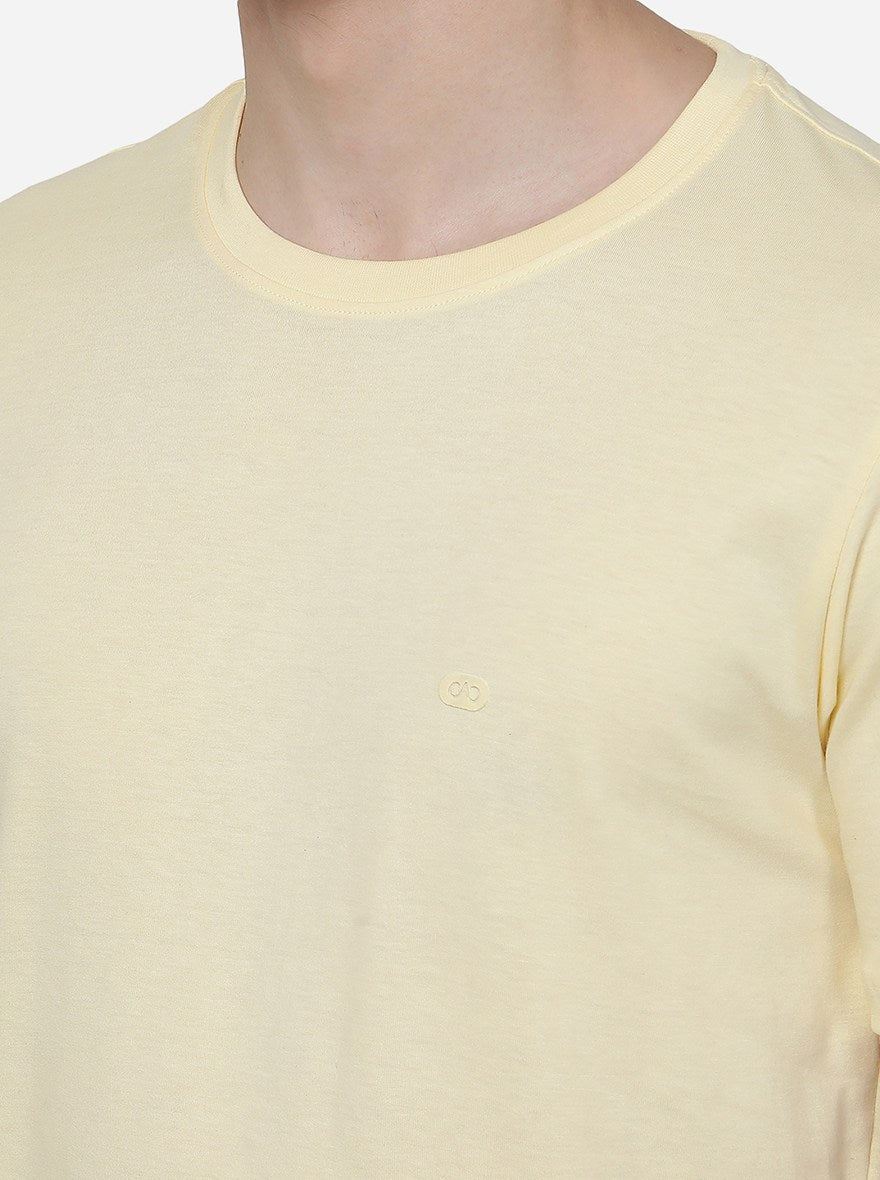 Light Yellow Solid Slim Fit T-Shirt | JadeBlue