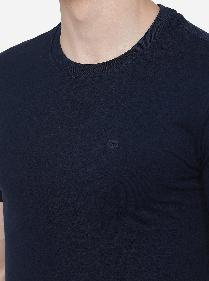 Irish Navy Blue Solid Slim Fit T-Shirt | JadeBlue