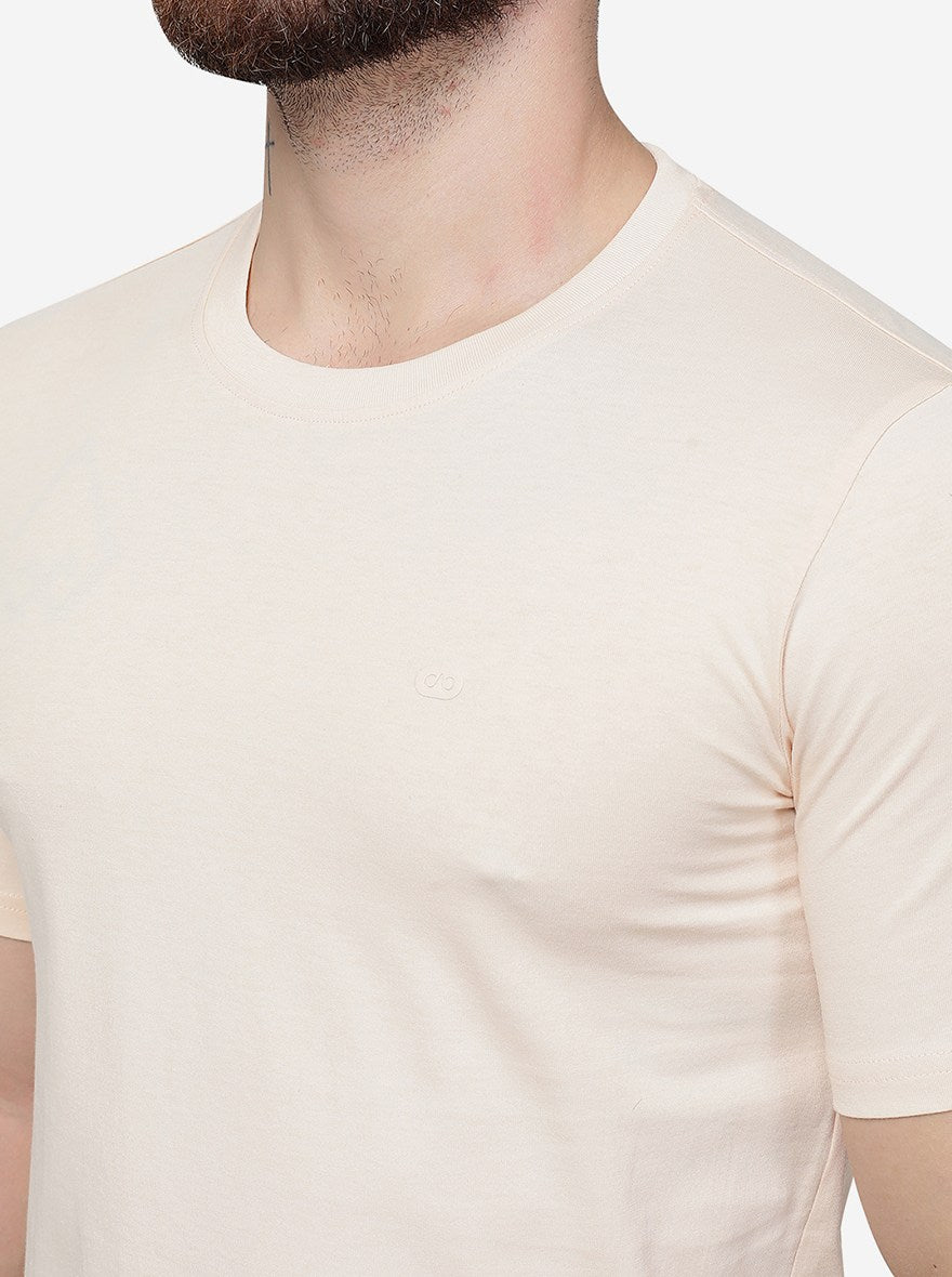 Cream  Solid Slim Fit T-Shirt | JadeBlue