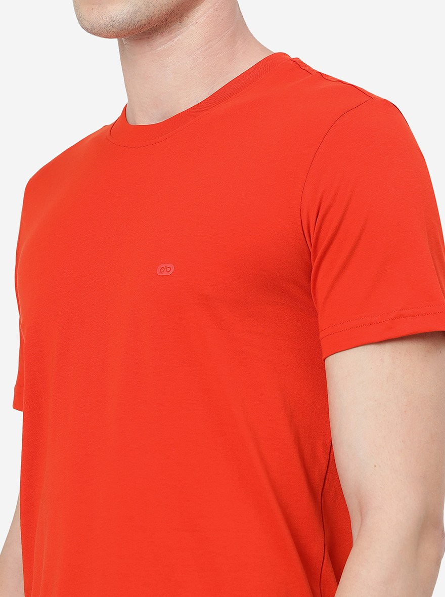 Tomato Red Solid Slim Fit T-Shirt | JadeBlue
