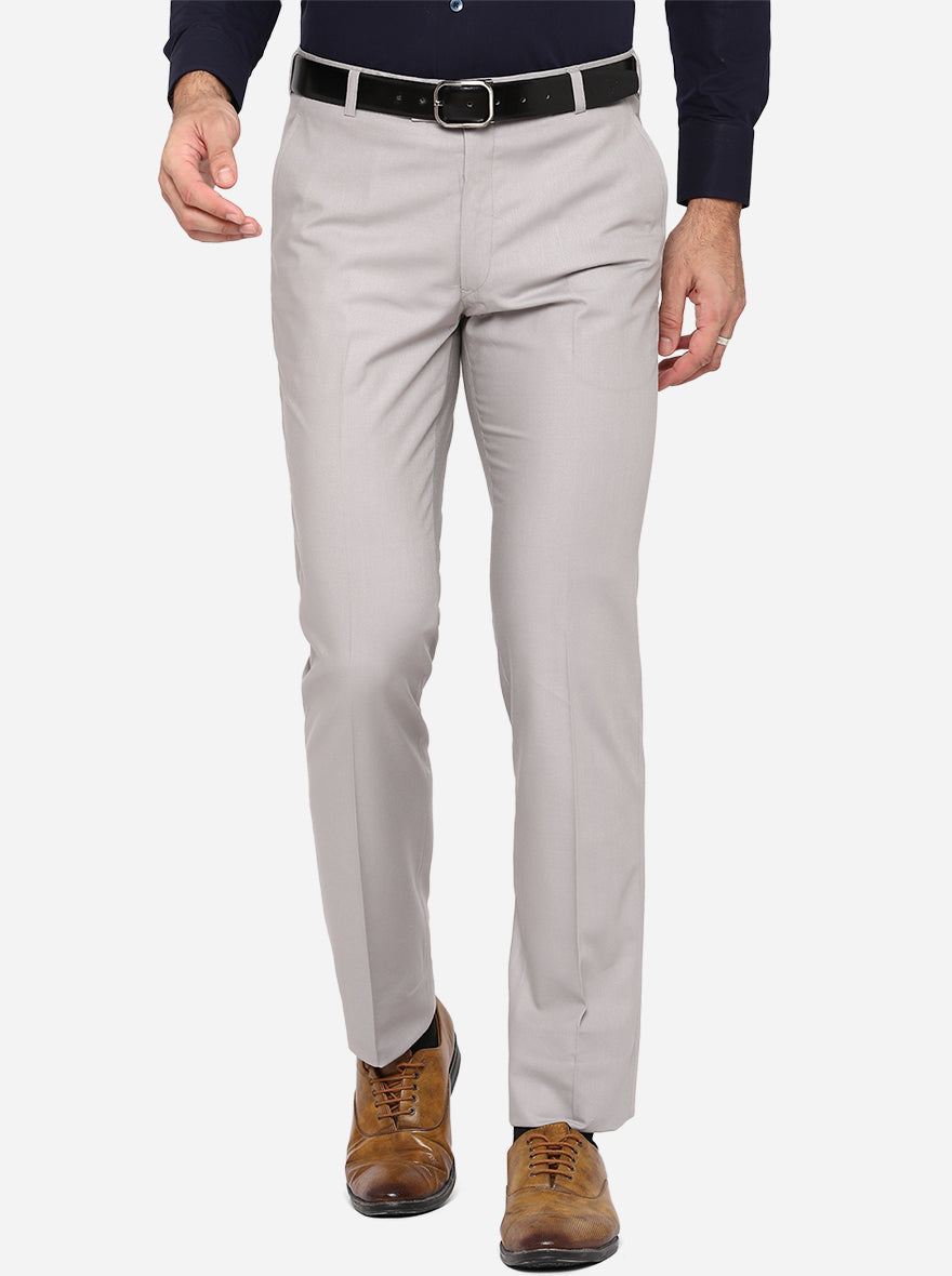 Light Grey Solid Slim Fit Formal Trouser | Metal