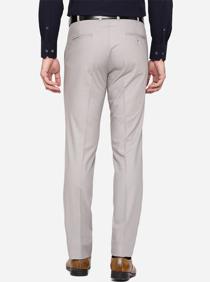 Light Grey Solid Slim Fit Formal Trouser | Metal
