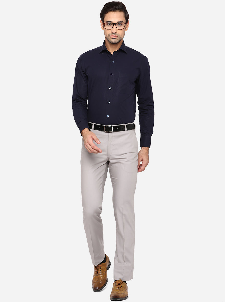 Light Grey Solid Slim Fit Formal Trouser | Metal